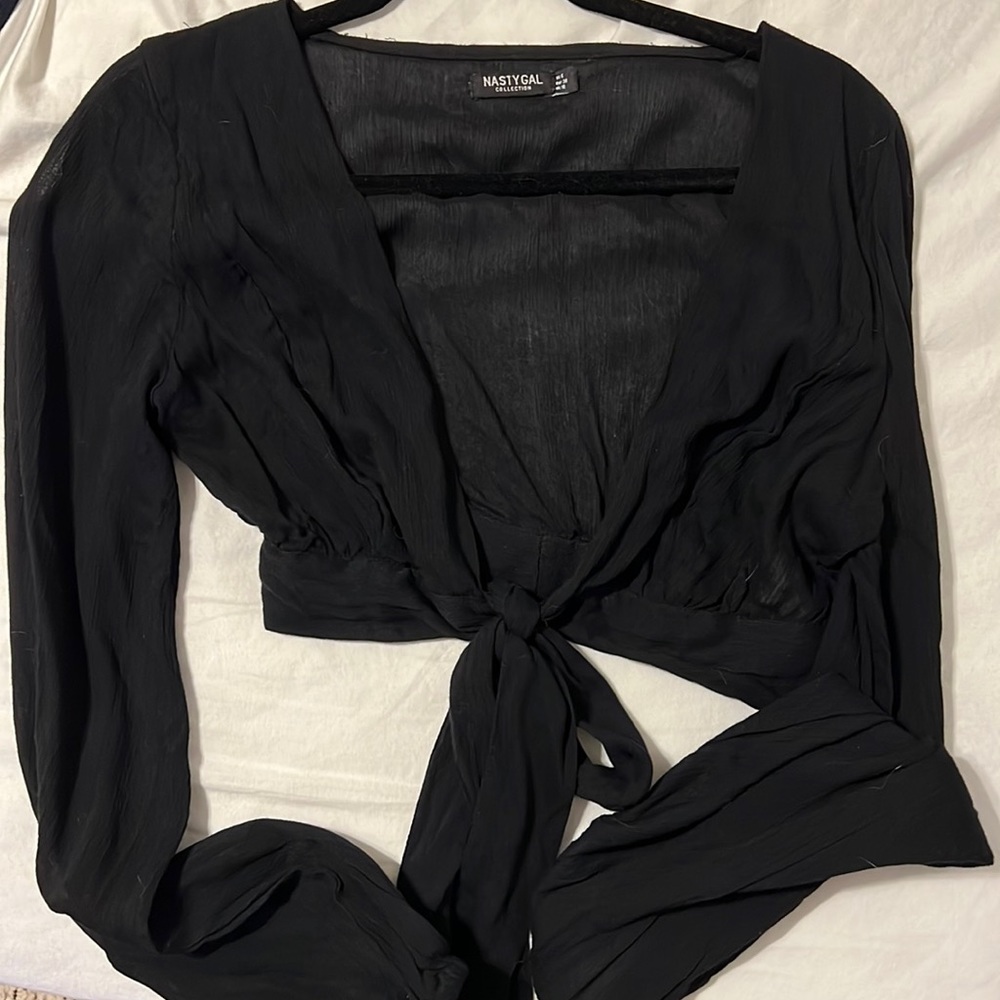 Black front tie top